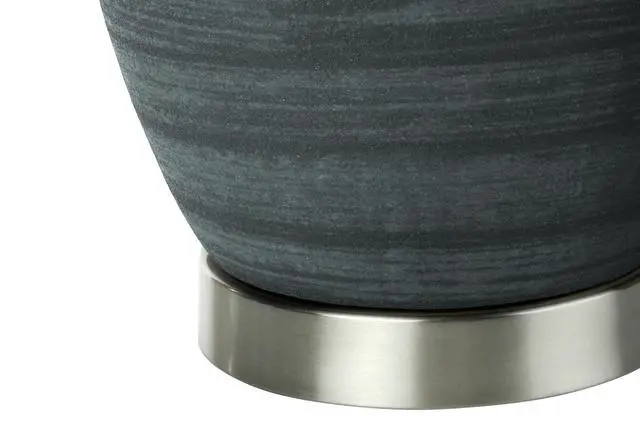 Alt view image 5 of 7 - Lighting, 24"H, Table Lamp, Blue Ceramic, Ivory / Cream Shade, Contemporary