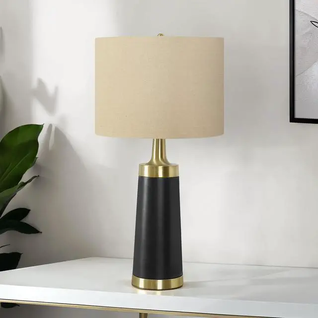 Alt view image 2 of 5 - Lighting, 28"H, Table Lamp, Black Metal, Beige Shade, Contemporary