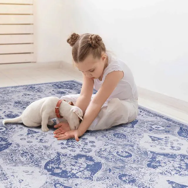 Alt view image 4 of 7 - Blue Washable Rug 60*36 inch Area Rug (Blue, 60*36 inch)