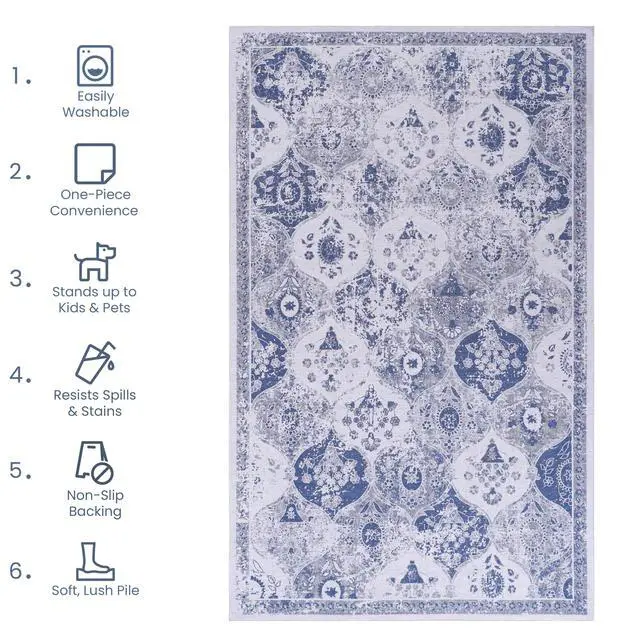 Alt view image 6 of 7 - Blue Washable Rug 120*96 inch inch Area Rug (Blue, 120*96 inch)