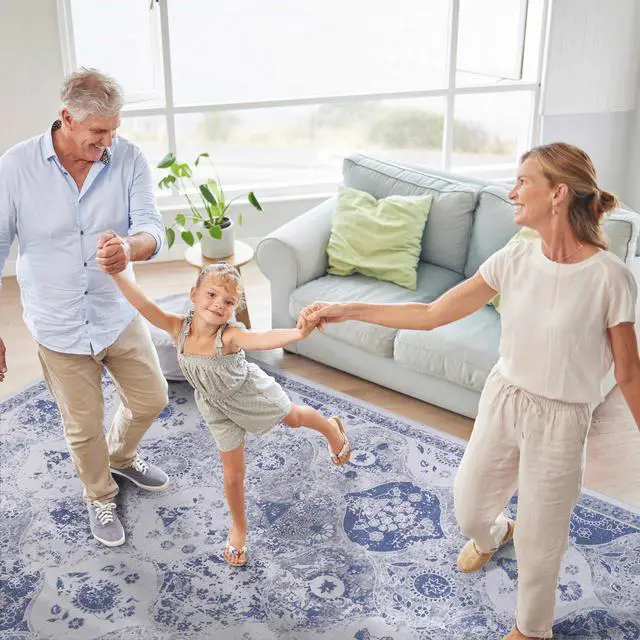 Alt view image 5 of 7 - Blue Washable Rug 120*96 inch inch Area Rug (Blue, 120*96 inch)