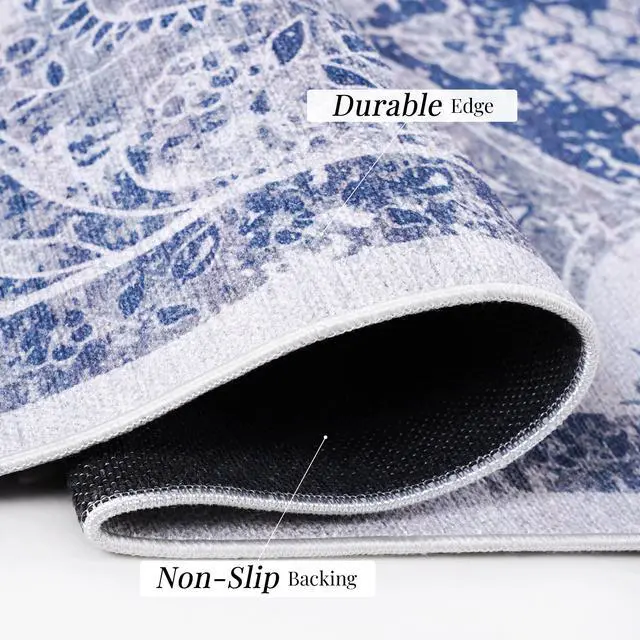 Alt view image 7 of 7 - Blue Washable Rug 120*96 inch inch Area Rug (Blue, 120*96 inch)
