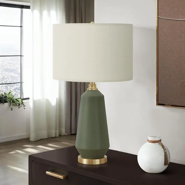 Alt view image 2 of 5 - Lighting, 26"H, Table Lamp, Green Ceramic, Ivory / Cream Shade, Contemporary