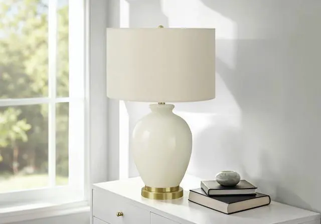 Main image of Lighting, 26"H, Table Lamp, Ivory / Cream Shade, Cream Ceramic, Transitional