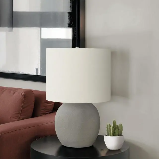 Alt view image 2 of 5 - Lighting, 20"H, Table Lamp, Grey Concrete, Ivory / Cream Shade, Contemporary