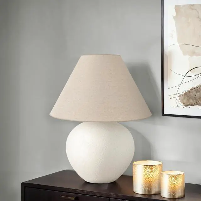 Alt view image 2 of 5 - Lighting, 16"H, Table Lamp, Cream Shade, Cream Ceramic, Contemporary