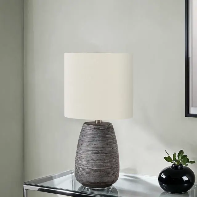 Alt view image 2 of 5 - Lighting, 19"H, Table Lamp, Grey Ceramic, Ivory / Cream Shade, Contemporary