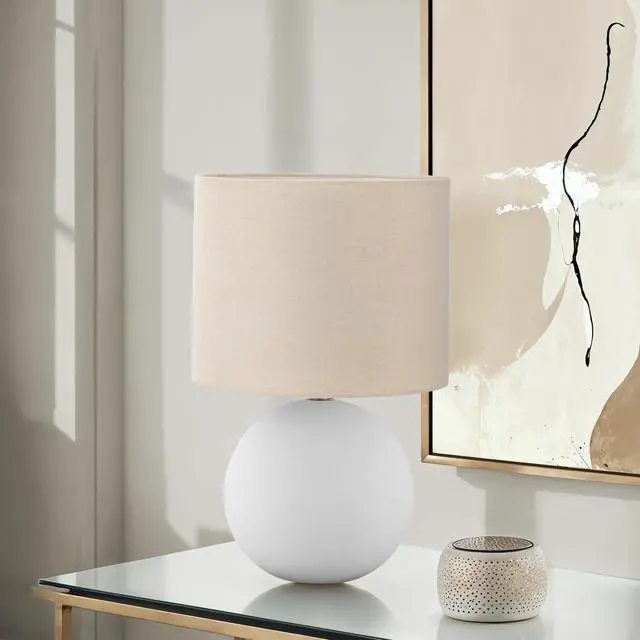 Alt view image 2 of 5 - Lighting, 16"H, Table Lamp, Cream Shade, Cream Ceramic, Contemporary