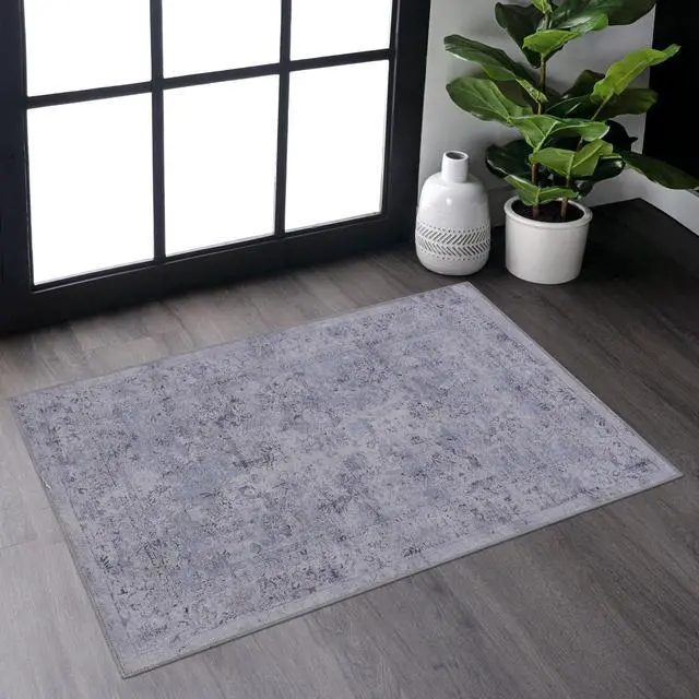 Alt view image 2 of 7 - Blue Washable Rug 36*24 inch Doormat Rug (Blue+Cream, 36*24 inch)