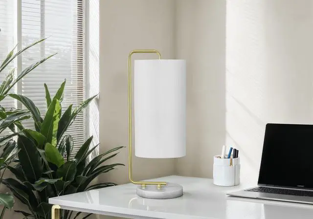 Main image of Lighting, 20"H, Table Lamp, White Marble, Ivory / Cream Shade, Contemporary