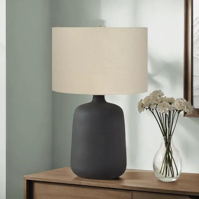 Alt view image 2 of 5 - Lighting, 24"H, Table Lamp, Black Ceramic, Beige Shade, Contemporary
