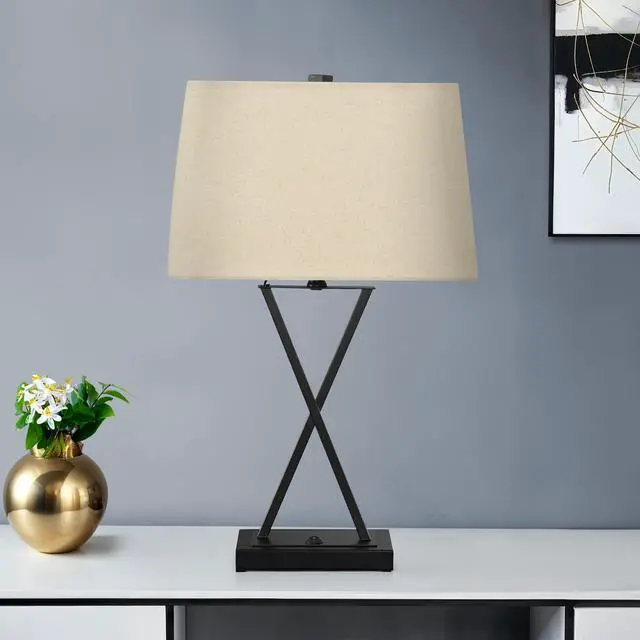 Alt view image 2 of 5 - Lighting, 25"H, Table Lamp, Usb Port included, Black Metal, Beige Shade, Transitional