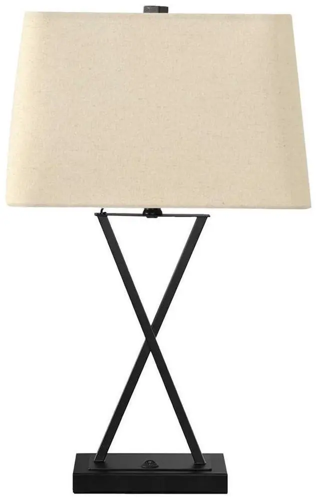 Main image of Lighting, 25"H, Table Lamp, Usb Port included, Black Metal, Beige Shade, Transitional