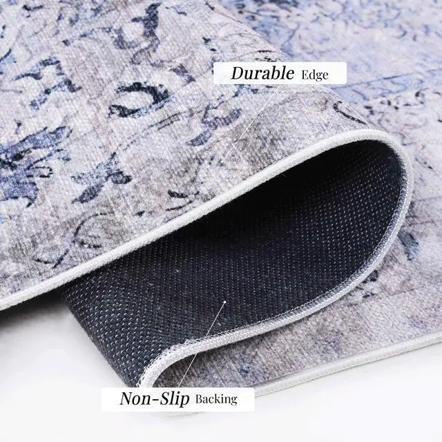 Alt view image 7 of 7 - Blue Washable Rug 120*96 inch inch Area Rug (Blue+Cream, 120*96 inch)