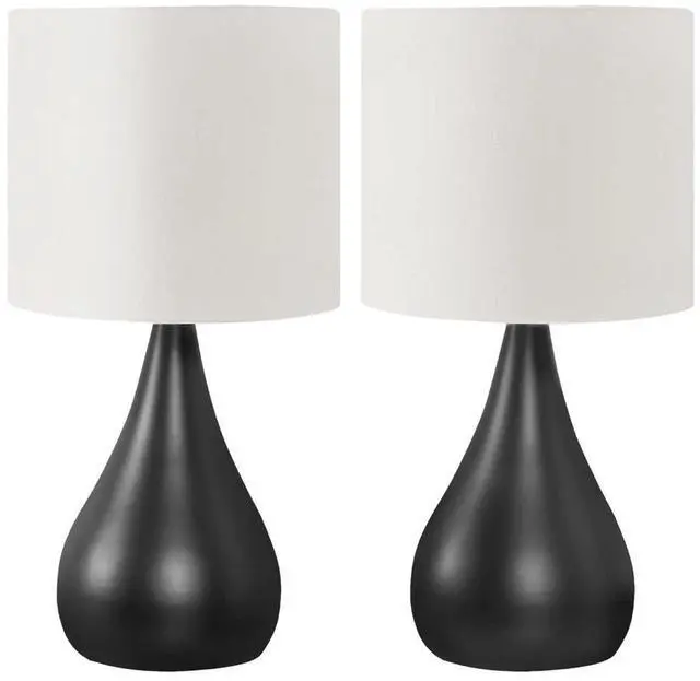 Main image of Lighting, Set Of 2, 18"H, Table Lamp, Black Metal, Ivory / Cream Shade, Contemporary