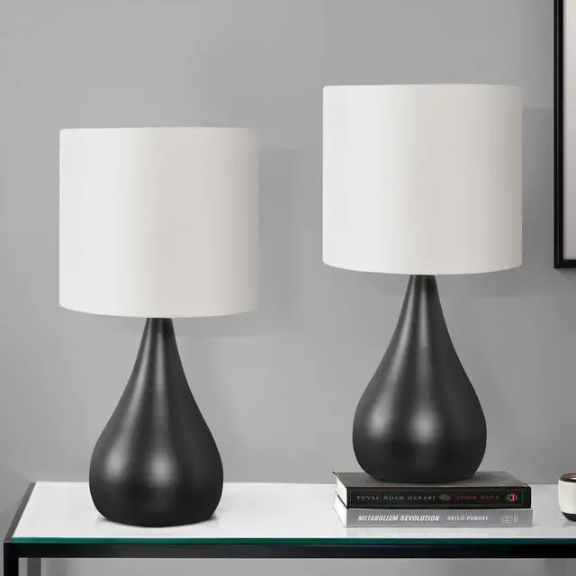 Alt view image 2 of 5 - Lighting, Set Of 2, 18"H, Table Lamp, Black Metal, Ivory / Cream Shade, Contemporary
