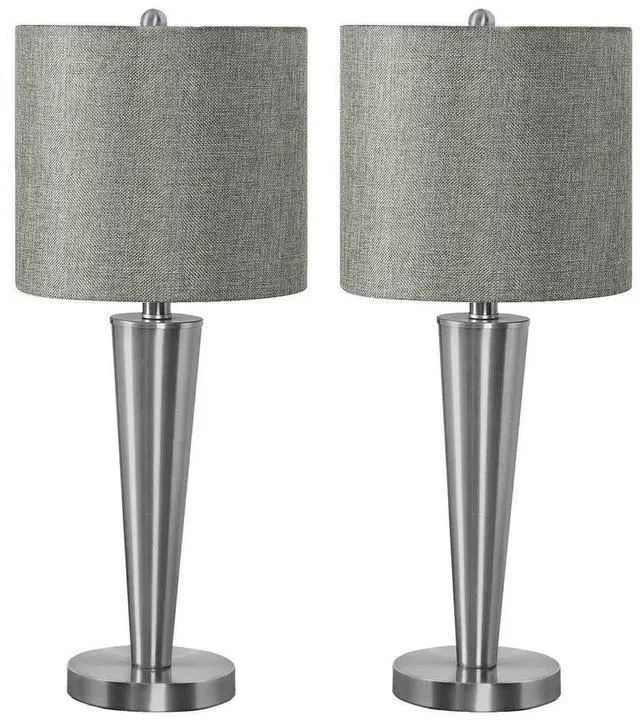 Main image of Lighting, Set Of 2, 24"H, Table Lamp, Usb Port included, Nickel Metal, Grey Shade, Contemporary
