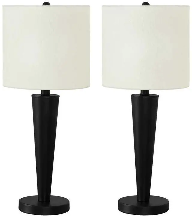 Main image of Lighting, Set Of 2, 24"H, Table Lamp, Usb Port included, Black Metal, Ivory / Cream Shade, Contemporary