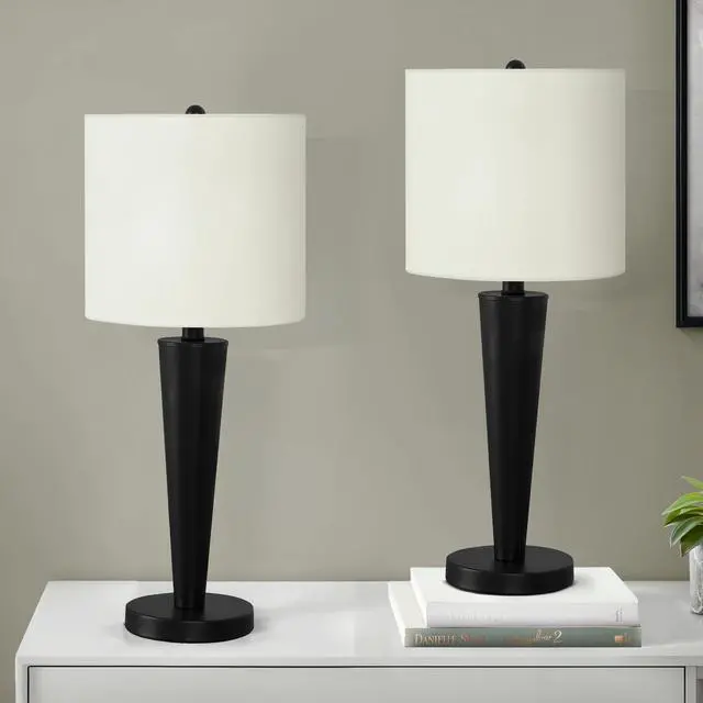 Alt view image 2 of 5 - Lighting, Set Of 2, 24"H, Table Lamp, Usb Port included, Black Metal, Ivory / Cream Shade, Contemporary