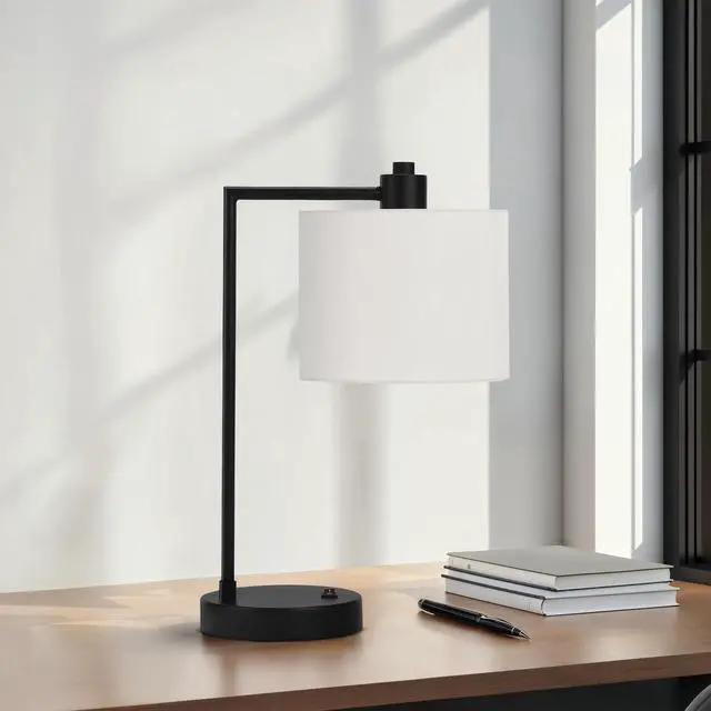Alt view image 2 of 5 - Lighting, 19"H, Table Lamp, Usb Port included, Black Metal, Ivory / Cream Shade, Modern
