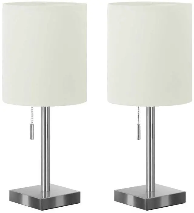 Main image of Lighting, Set Of 2, 17"H, Table Lamp, Usb Port included, Nickel Metal, Ivory / Cream Shade, Contemporary
