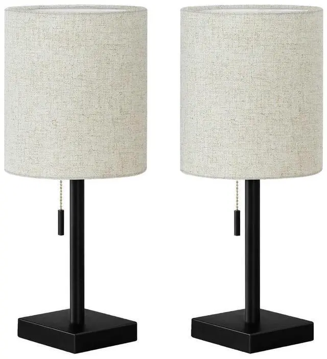 Main image of Lighting, Set Of 2, 17"H, Table Lamp, Usb Port included, Black Metal, Beige Shade, Contemporary
