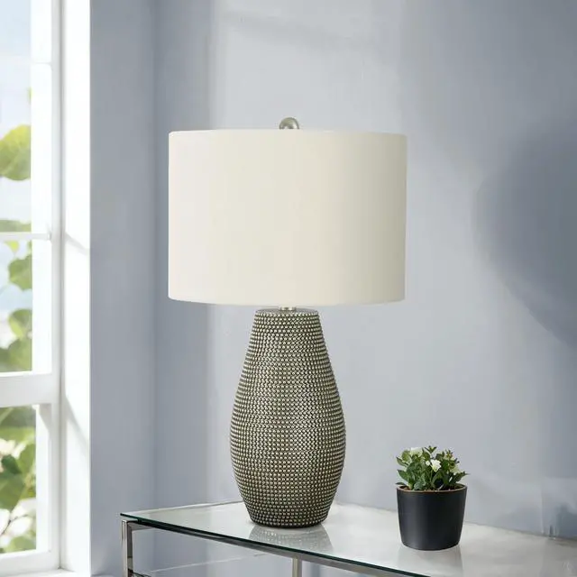 Alt view image 2 of 5 - Lighting, 24"H, Table Lamp, Grey Resin, Ivory / Cream Shade, Contemporary