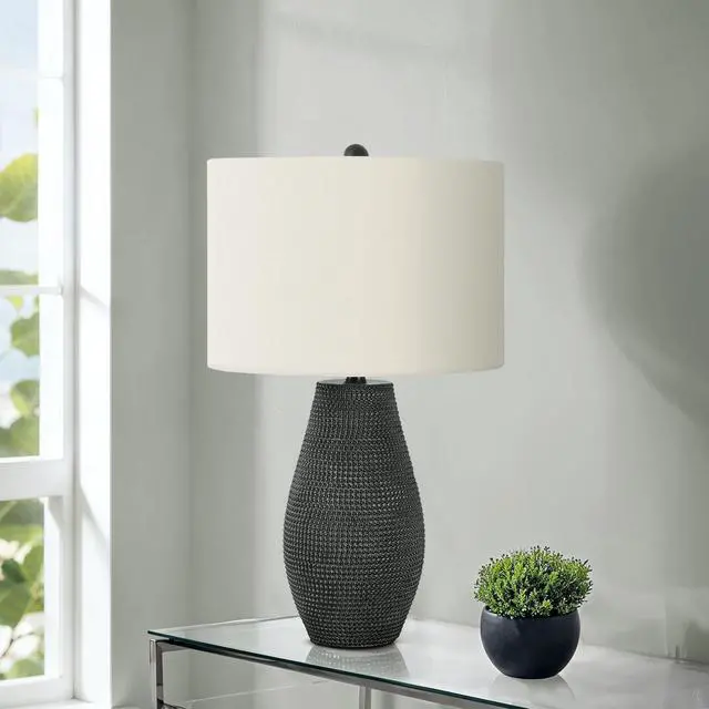 Alt view image 2 of 5 - Lighting, 24"H, Table Lamp, Black Resin, Ivory / Cream Shade, Contemporary