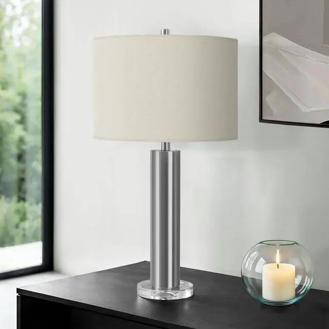 Alt view image 2 of 5 - Lighting, 28"H, Table Lamp, Nickel Metal, Ivory / Cream Shade, Contemporary