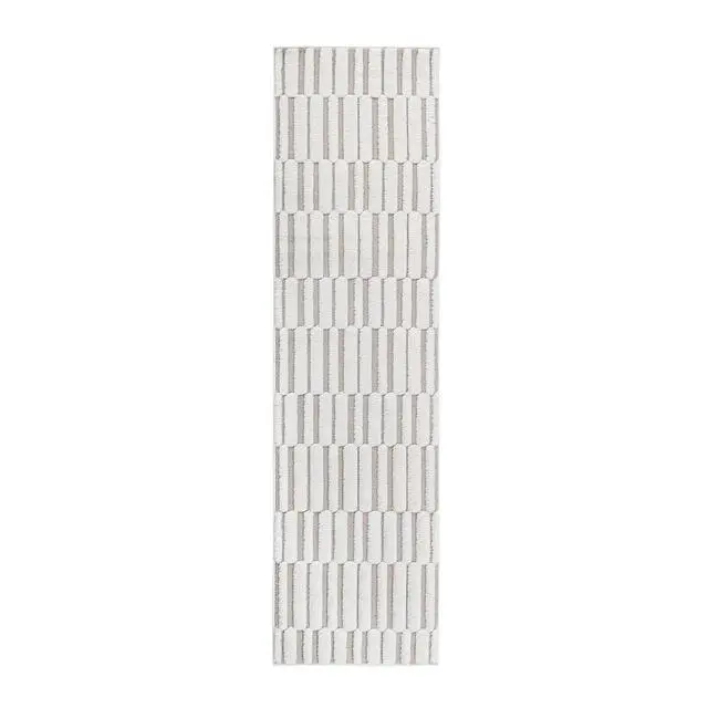Alt view image 2 of 7 - Step Collection High-Low Striped Beige/Cream Indoor Runner Rug, 96*26 inch, Modern, Contemporary, Geometric, Bohemian, Bedroom, Kitchen, Living Room, Hallway, Non Shedding Carpet
