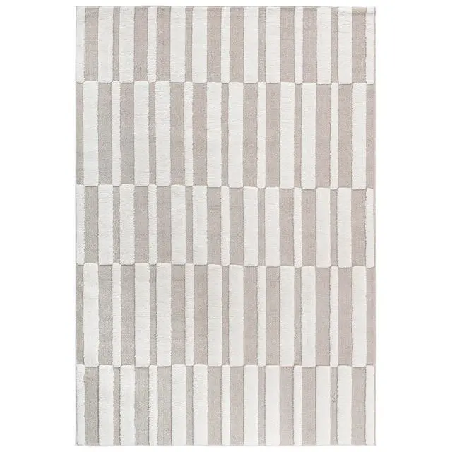 Alt view image 2 of 7 - Step Collection High-Low Striped Beige/Cream Indoor Area Rug, 90*63 inch, Modern, Contemporary, Geometric, Bohemian, Bedroom, Kitchen, Living Room, Non Shedding Carpet