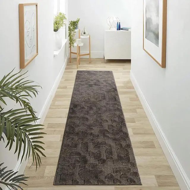 Main image of Step Collection High-Low Brown Indoor Runner Rug, 96*26 inch, Modern, Contemporary, Geometric, Bohemian, Bedroom, Kitchen, Living Room, Hallway, Non Shedding Carpet