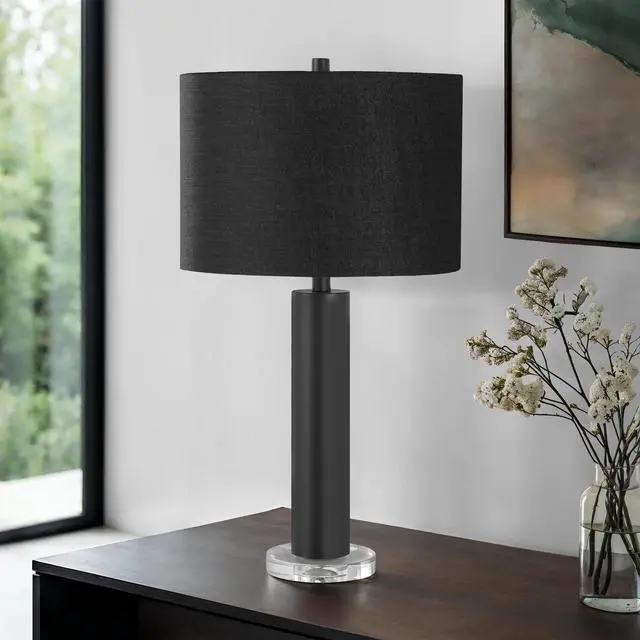 Alt view image 2 of 5 - Lighting, 28"H, Table Lamp, Black Metal, Black Shade, Contemporary