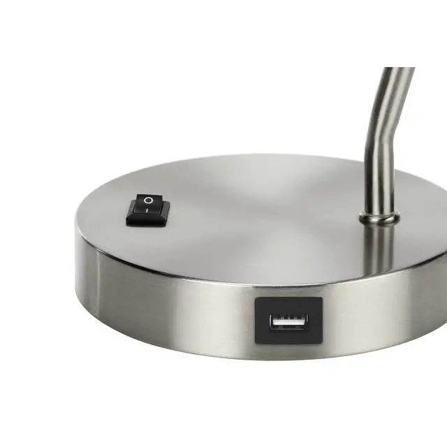 Alt view image 5 of 5 - Lighting, 17"H, Table Lamp, Usb Port included, Nickel Metal, Nickel Shade, Modern
