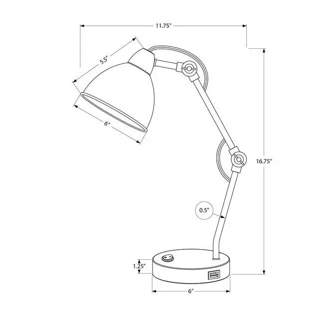Alt view image 3 of 5 - Lighting, 17"H, Table Lamp, Usb Port included, Nickel Metal, Nickel Shade, Modern
