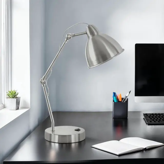 Alt view image 2 of 5 - Lighting, 17"H, Table Lamp, Usb Port included, Nickel Metal, Nickel Shade, Modern