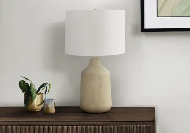 Main image of Lighting, 24"H, Table Lamp, Beige Concrete, Ivory / Cream Shade, Contemporary