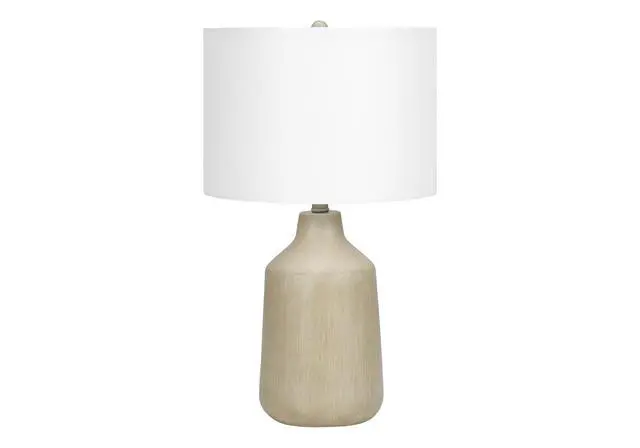 Alt view image 2 of 7 - Lighting, 24"H, Table Lamp, Beige Concrete, Ivory / Cream Shade, Contemporary