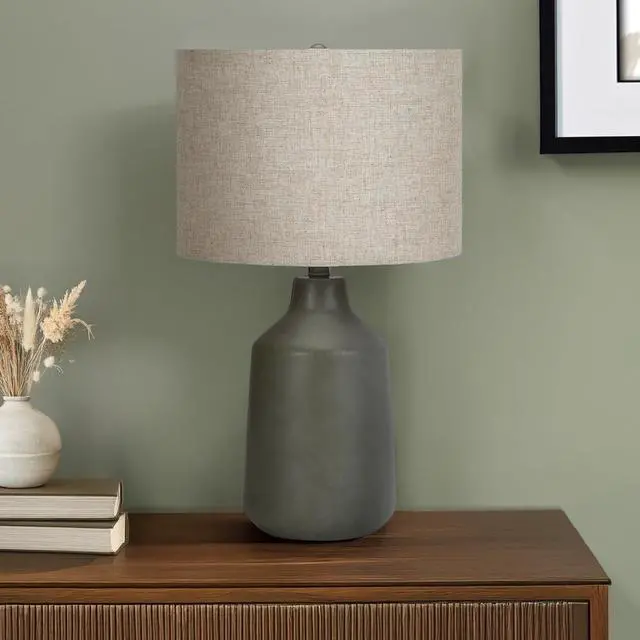 Alt view image 2 of 5 - Lighting, 24"H, Table Lamp, Grey Concrete, Beige Shade, Contemporary