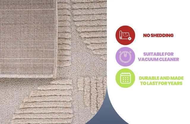 Alt view image 7 of 7 - Step Collection High-Low Beige Indoor Area Rug, 90*63 inch, Modern, Contemporary, Geometric, Bohemian, Bedroom, Kitchen, Living Room, Non Shedding Carpet