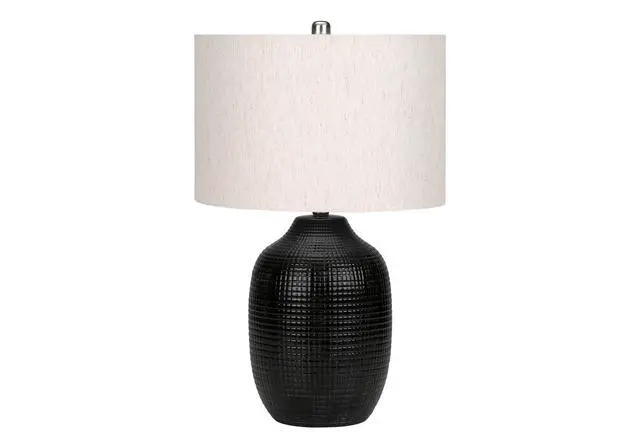 Alt view image 2 of 7 - Lighting, 26"H, Table Lamp, Black Ceramic, Ivory / Cream Shade, Contemporary