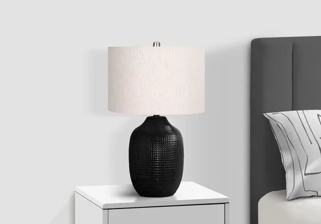 Alt view image 4 of 7 - Lighting, 26"H, Table Lamp, Black Ceramic, Ivory / Cream Shade, Contemporary