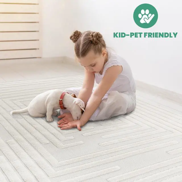 Alt view image 4 of 7 - Step Collection High-Low Striped Cream Indoor Area Rug, 36*24 inch, Modern, Contemporary, Geometric, Bohemian, Bedroom, Kitchen, Living Room, Doormat, Non Shedding Carpet