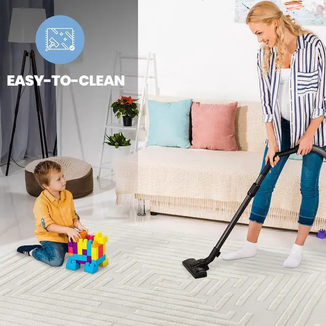 Alt view image 5 of 7 - Step Collection High-Low Striped Cream Indoor Area Rug, 36*24 inch, Modern, Contemporary, Geometric, Bohemian, Bedroom, Kitchen, Living Room, Doormat, Non Shedding Carpet