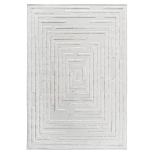 Alt view image 2 of 7 - Step Collection High-Low Striped Cream Indoor Area Rug, 120*93 inch inch inch, Modern, Contemporary, Geometric, Bohemian, Bedroom, Kitchen, Living Room, Non Shedding Carpet