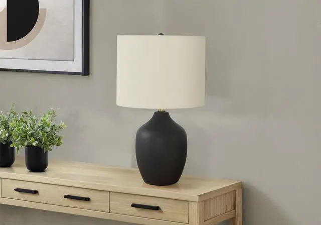 Main image of Lighting, 22"H, Table Lamp, Black Ceramic, Ivory / Cream Shade, Transitional