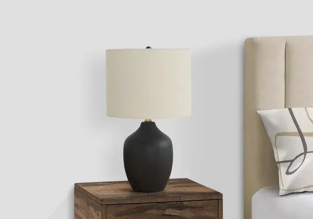 Alt view image 5 of 7 - Lighting, 22"H, Table Lamp, Black Ceramic, Ivory / Cream Shade, Transitional