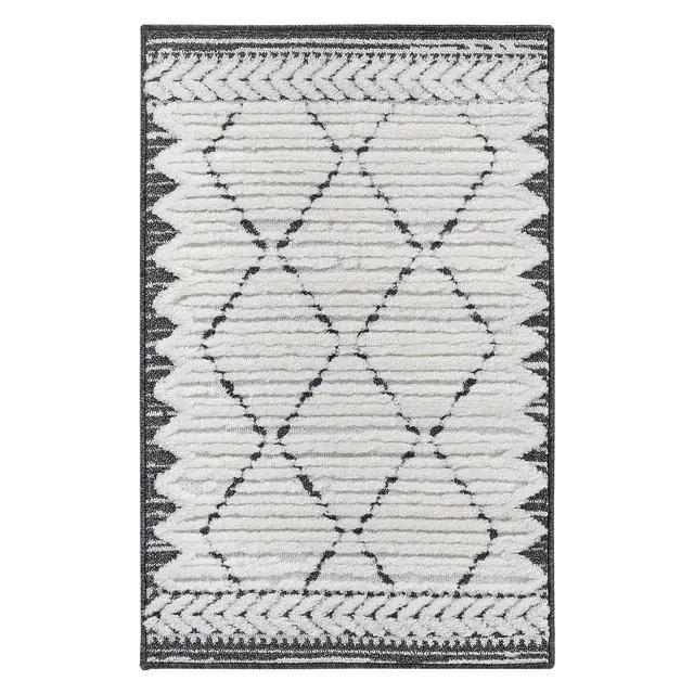 Alt view image 2 of 7 - Step Collection High-Low Trellis Cream/Anthracite Indoor Area Rug, 36*24 inch, Modern, Contemporary, Geometric, Bohemian, Bedroom, Kitchen, Living Room, Doormat, Non Shedding Carpet
