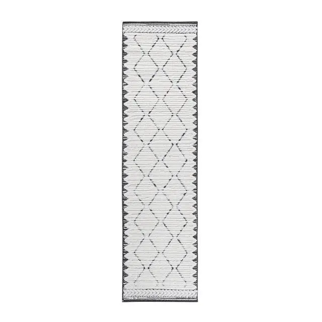Alt view image 2 of 7 - Step Collection High-Low Trellis Cream/Anthracite Indoor Runner Rug, 96*26 inch, Modern, Contemporary, Geometric, Bohemian, Bedroom, Kitchen, Living Room, Hallway, Non Shedding Carpet