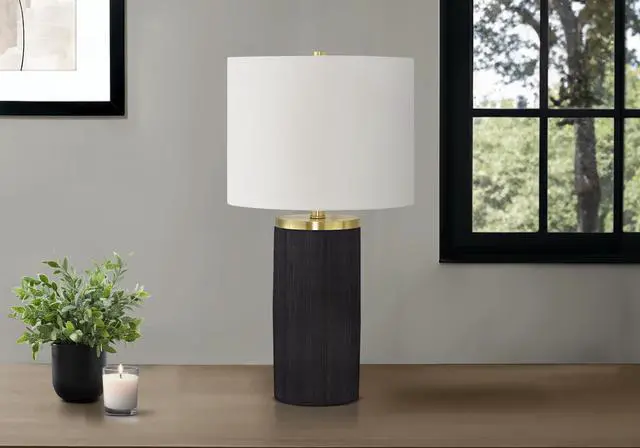 Main image of Lighting, 24"H, Table Lamp, Black Concrete, Ivory / Cream Shade, Modern